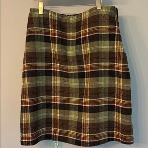 Plaid A-Line Skirt in Green and Brown
